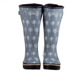 Jileon Wide Calf Rain Boots - Gray Dandelion Print
